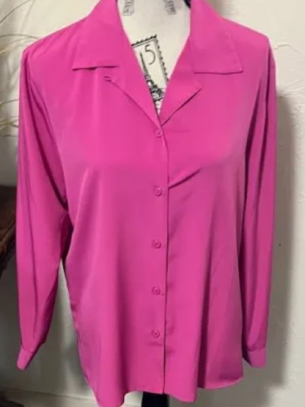Notations: XL, Button-Front Women's Blouse in Fuchsia Pink